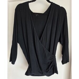 Theory Women's Black Rayon Blouse Size S Made in USA Wrap Sleek Minimalist